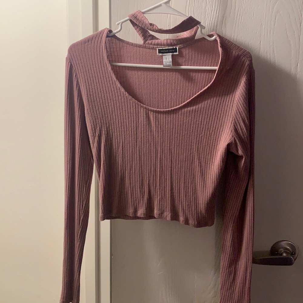 Mauve Long Sleeve Top with Choker Neck